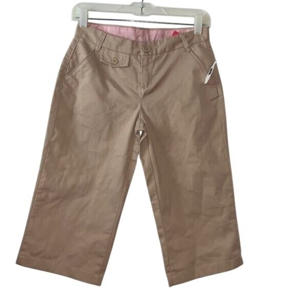 GapKids 16 Regular Khaki Capri Pants With Adjustable Waistband & Pink Striped Li - Picture 1 of 11